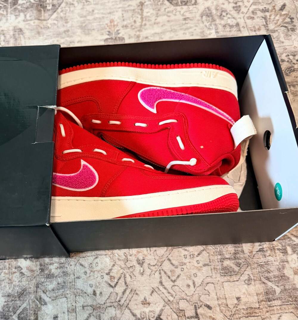 Nike Air Force 1 High x Emotionally Unavailable 'Heart' Red Canvas Sneakers - Picture 8 of 13